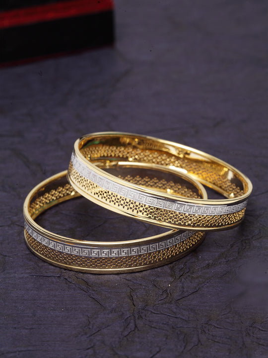 Set of 2 Gold-Toned Rhodium-Plated Handcrafted Bangles