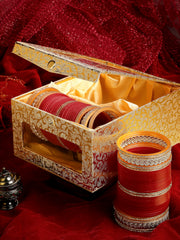Gold-Plated Red AD-Studded Wedding Chuda Set Of 72