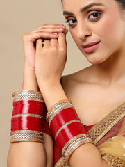 Gold-Plated Red AD-Studded Wedding Chuda Set Of 72