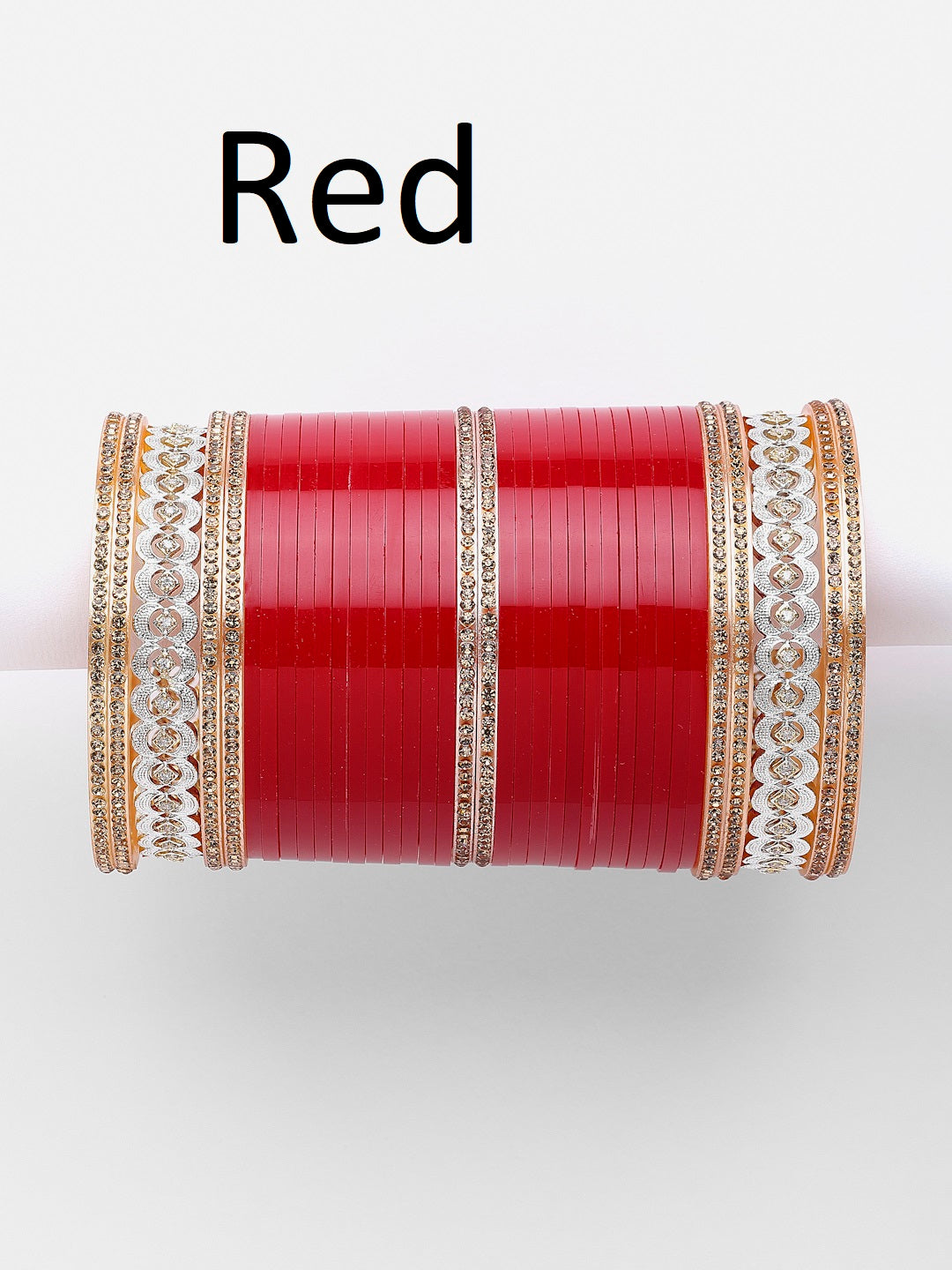 Gold-Plated Red AD-Studded Wedding Chuda Set Of 72
