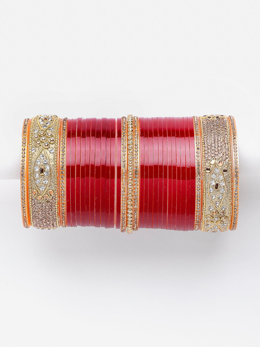 Set Of 66 Gold-Plated AD Studded Chuda Bangles