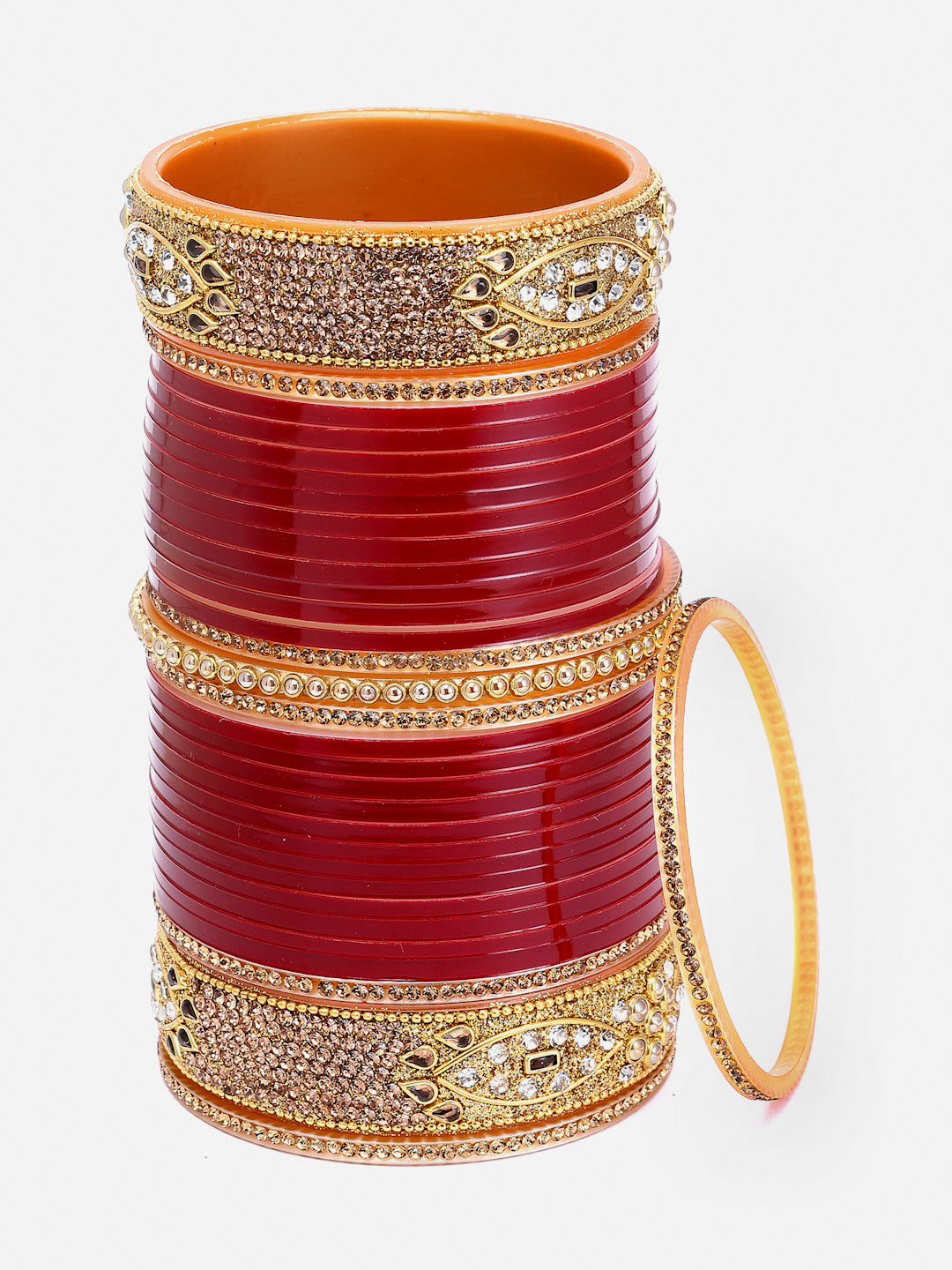 Set Of 66 Gold-Plated AD Studded Chuda Bangles