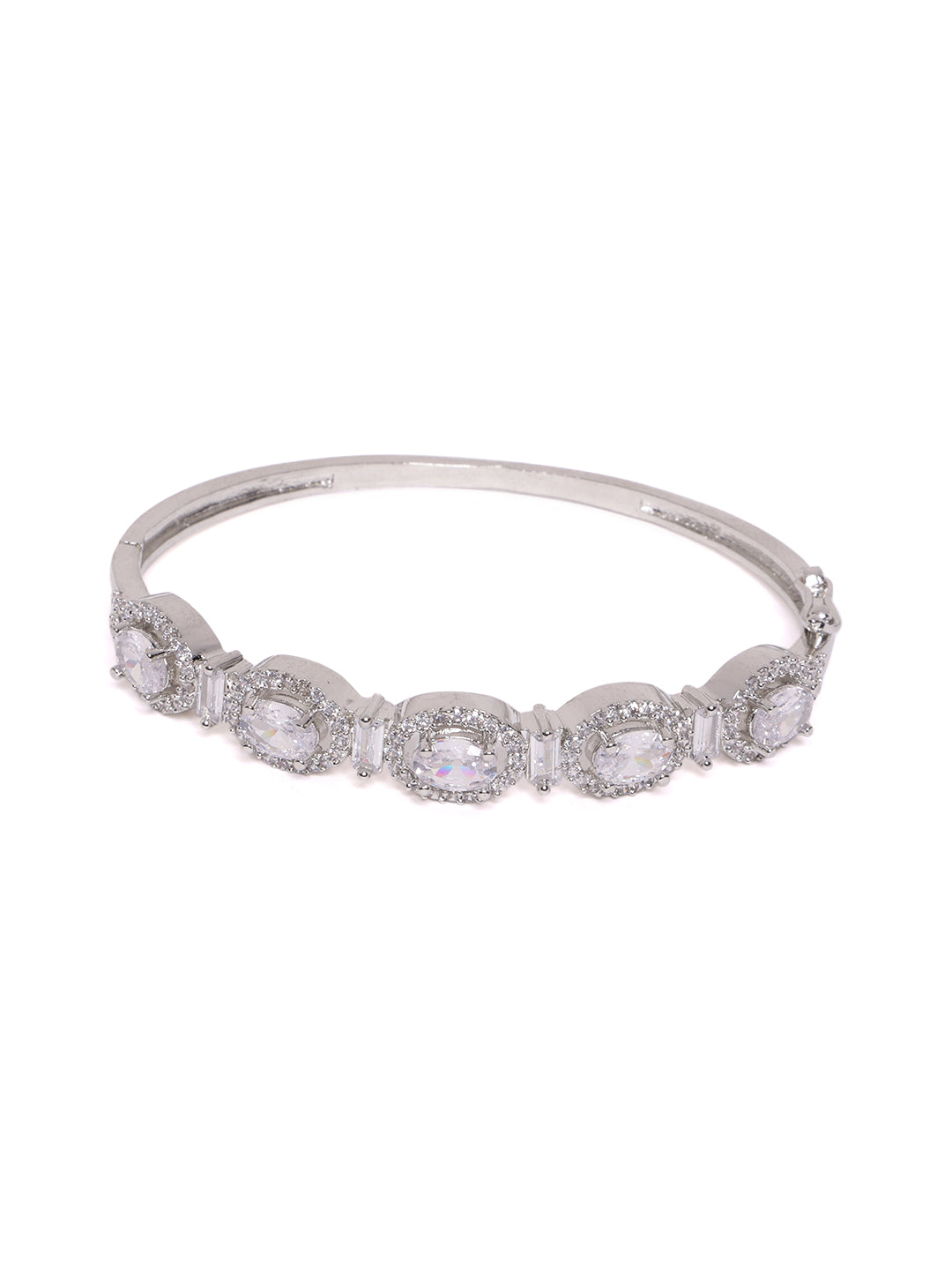 Silver-Plated Cubic Zirconia Stone Studded Kada Bracelet