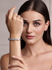 Silver-Plated Cubic Zirconia Stone Studded Kada Bracelet