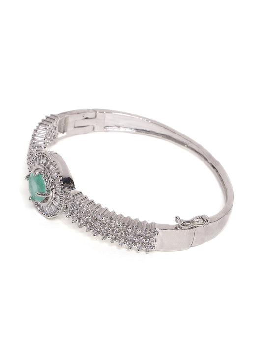 Silver-Plated Cubic Zirconia Stone Studded Kada Bracelet