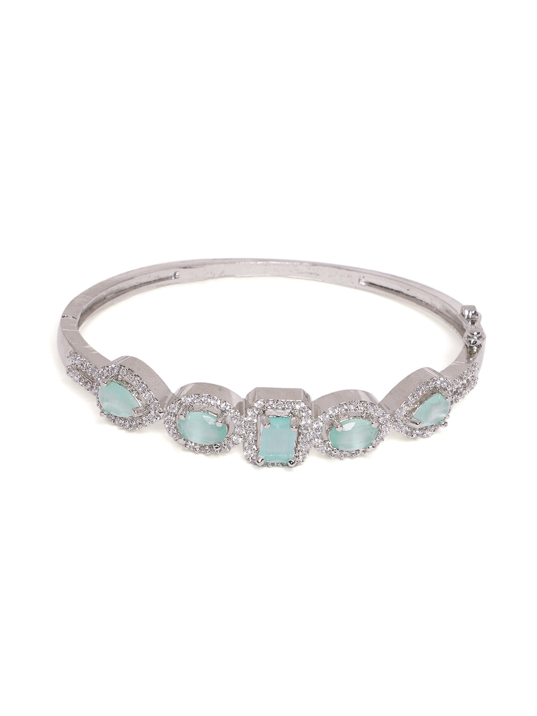 Silver-Plated Cubic Zirconia Stone Studded Kada Bracelet