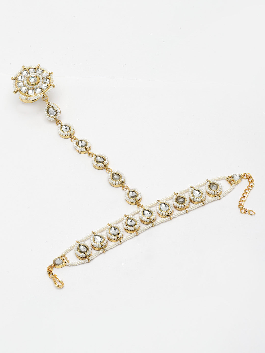 Gold-Plated Stone Studded & Beaded Ring Bracelet