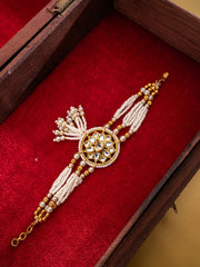 Gold-Plated Stones Studded And Beaded Wraparound Bracelet