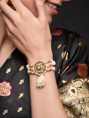Gold-Plated Stones Studded And Beaded Wraparound Bracelet