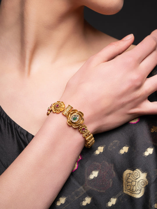 Gold-Plated Stones Studded Wraparound Bracelet
