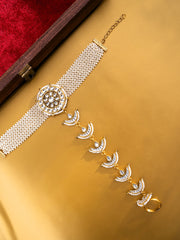 Gold-Plated Stones Studded & Beaded Hathphool Ring Bracelet