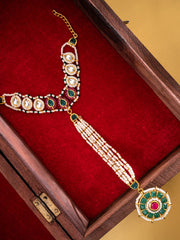 Gold-Plated Stones Studded & Beaded Hathphool Ring Bracelet