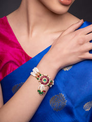 Gold-Plated Stones Studded And Beaded Wraparound Bracelet