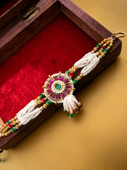 Gold-Plated Stones Studded And Beaded Wraparound Bracelet