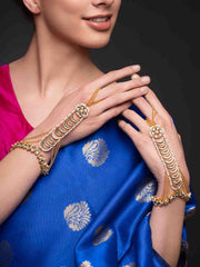 Silver-Plated Kundan Stone Studded & Beads Beaded Ring Bracelet