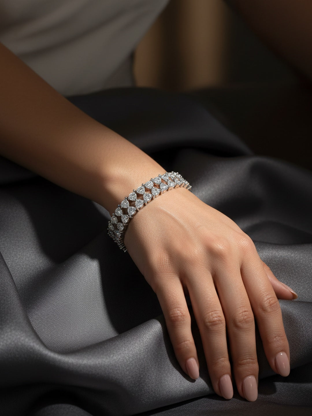 Women Brass American Diamond Silver-Plated Wraparound Bracelet