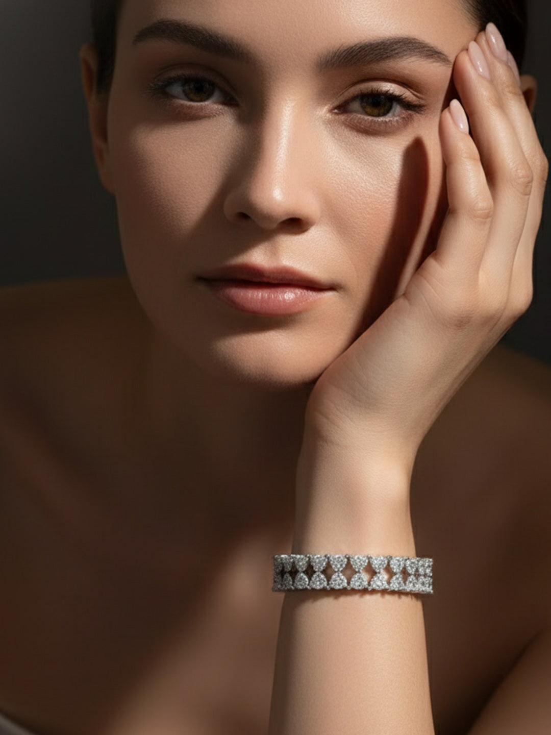 Women Brass American Diamond Silver-Plated Wraparound Bracelet