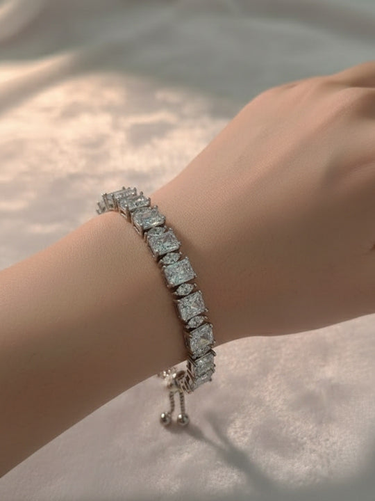 Women Brass American Diamond Silver-Plated Wraparound Bracelet