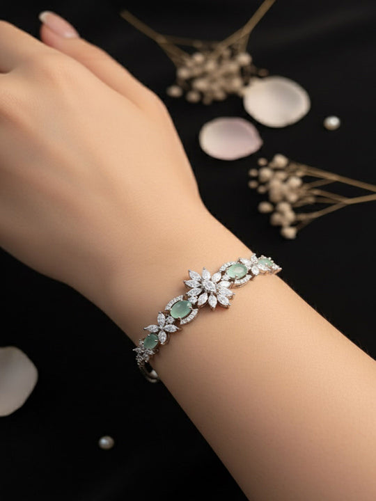 Women Brass American Diamond Silver-Plated Wraparound Bracelet
