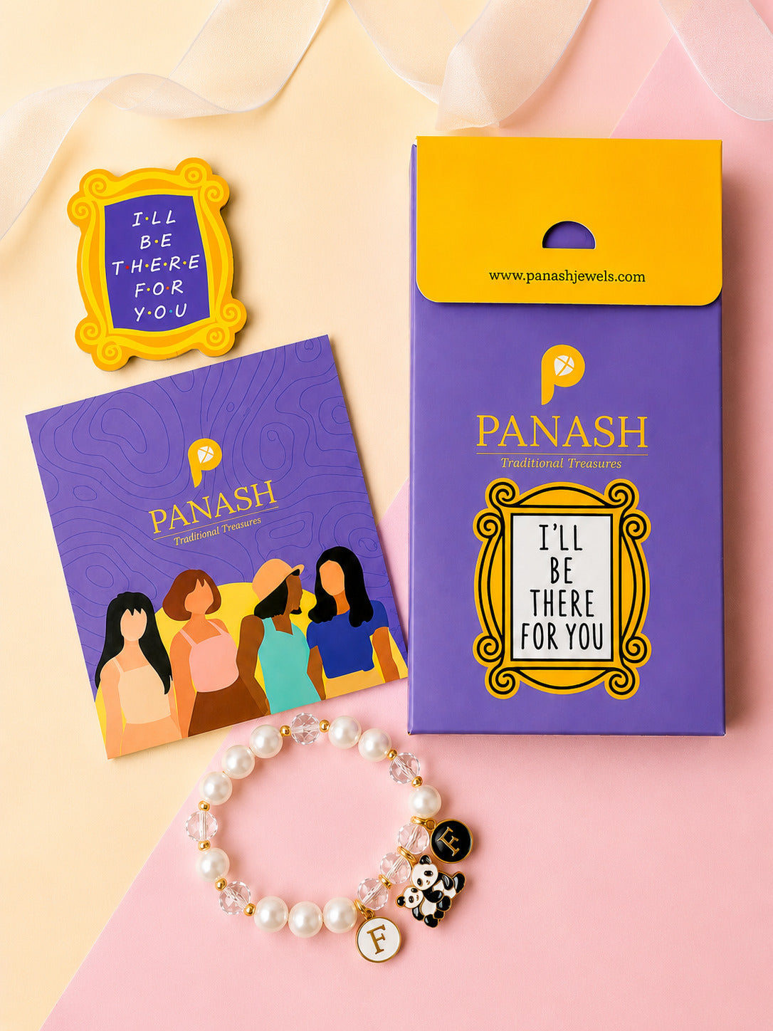 PANASH Cute Panda Charm Pearl Friendship Bracelet with Fridge Magnet – Luxury Gift Set