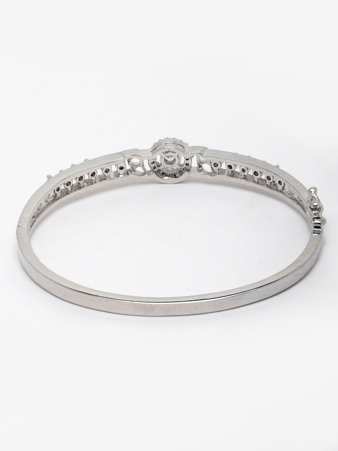 Women Cubic Zirconia Studded Solitaire Rhodium-Plated Bangle-Style Bracelet