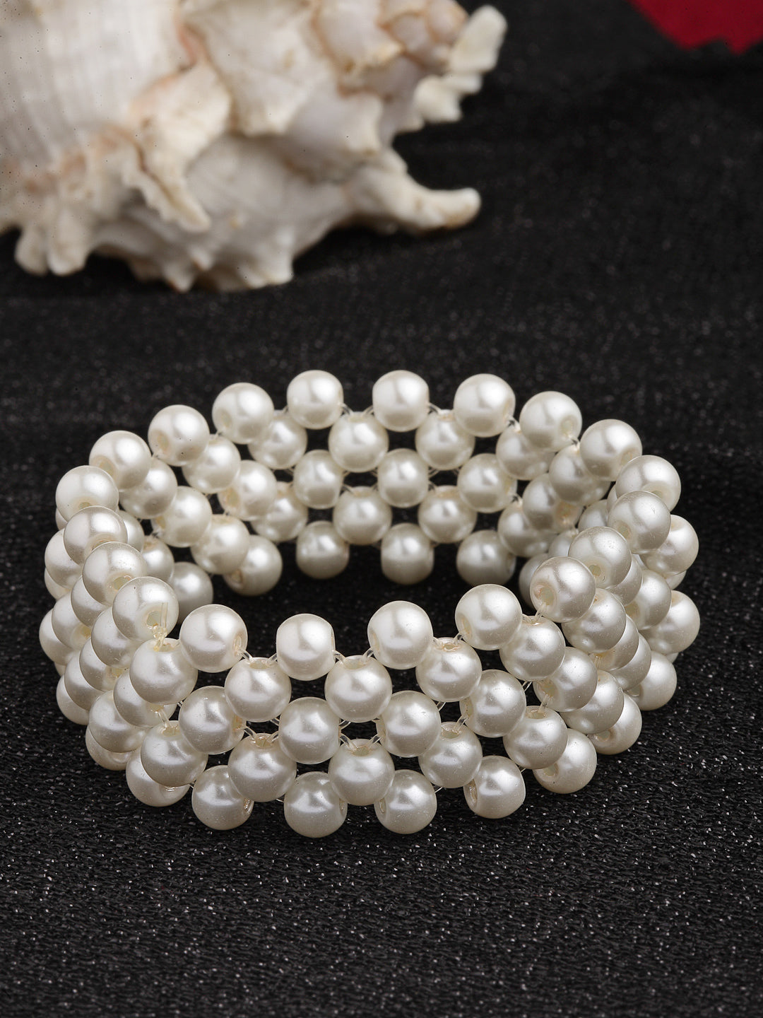 Women Off White Pearls Elasticated Bracelets