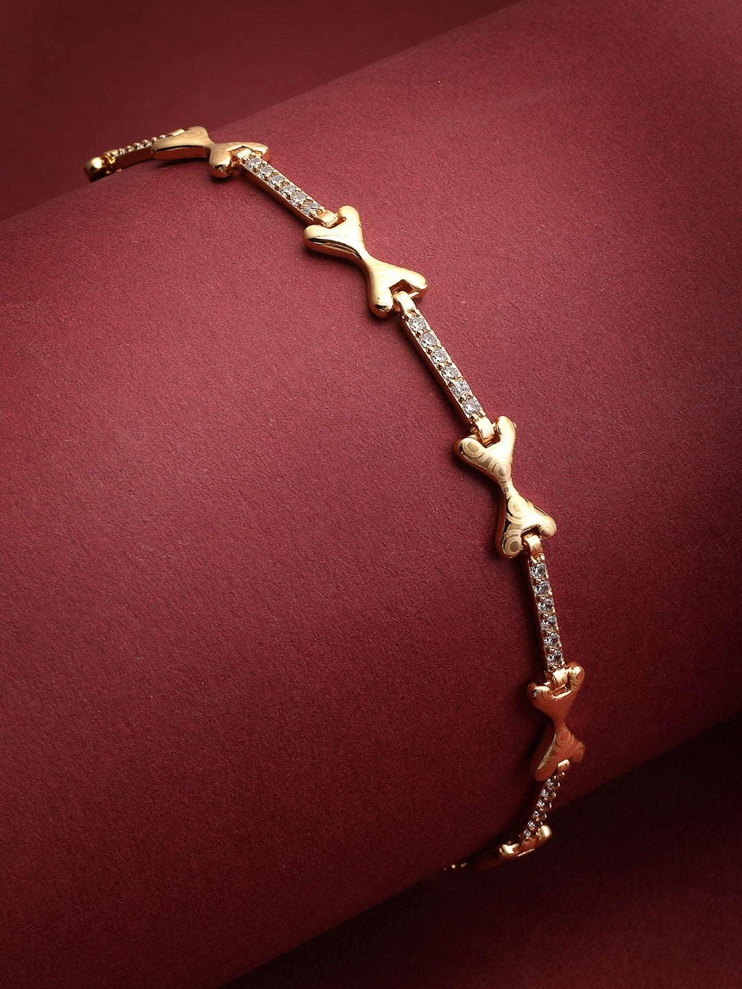 Gold-Plated American Diamond Studded Charm Bracelet