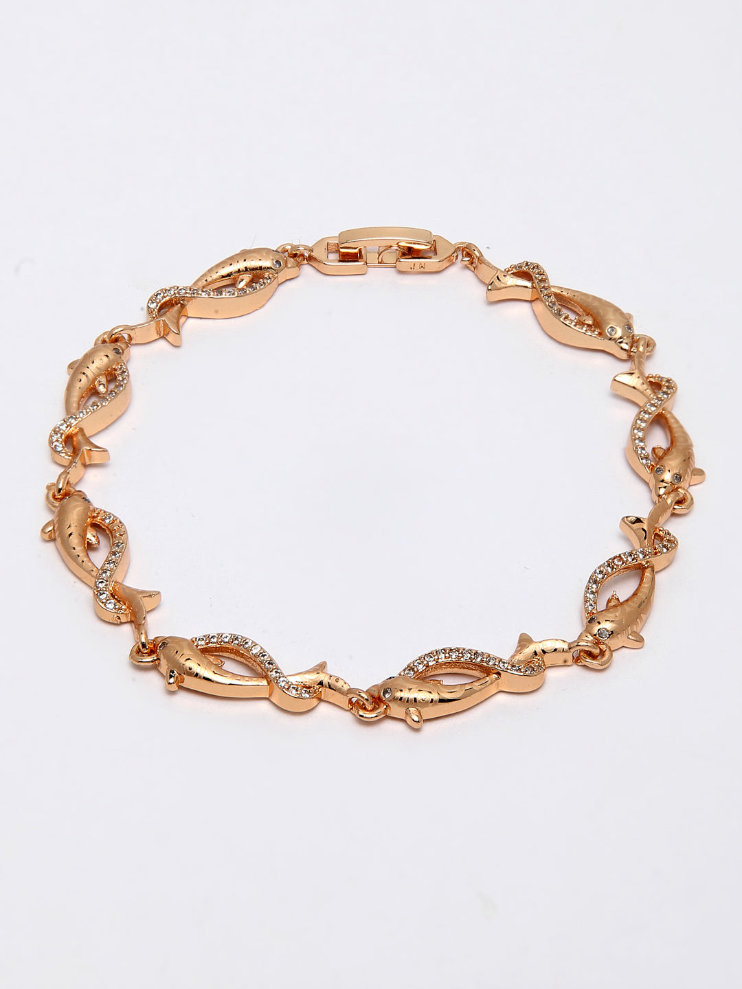 Women Gold-Toned Brass Cubic Zirconia Link Bracelet