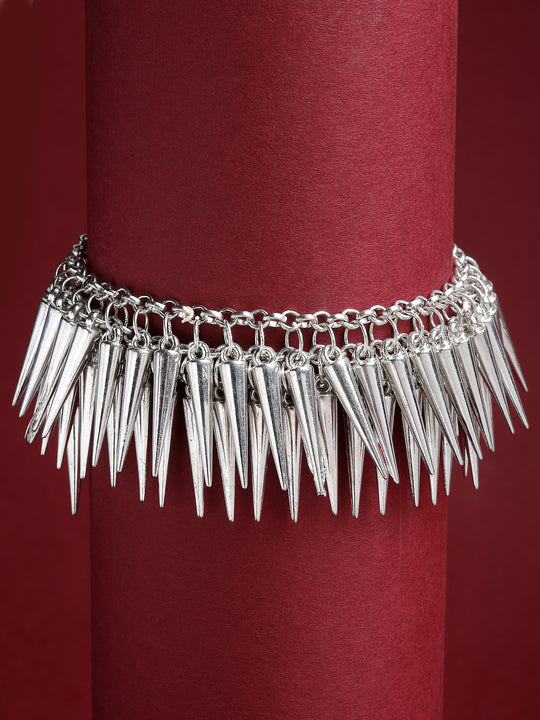 Women Silver-Toned & Plated Tribal Brass Spike Bracelet