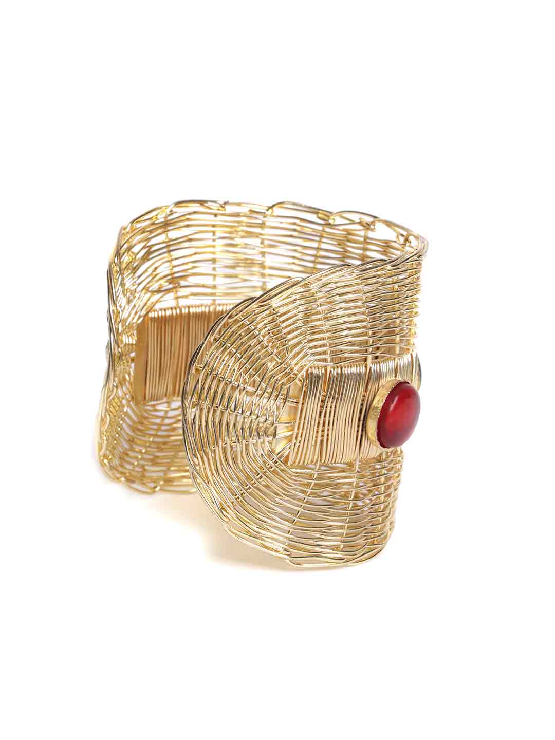 Gold-Plated Cubic Zirconia Stone Studded Kada Bracelet