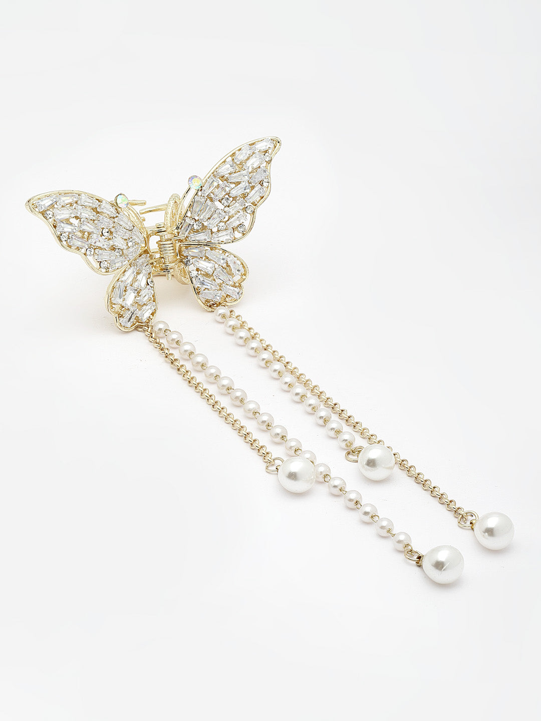 Women Pearls & Stone Studded Butterfly Shaped Embellished Claw Clip