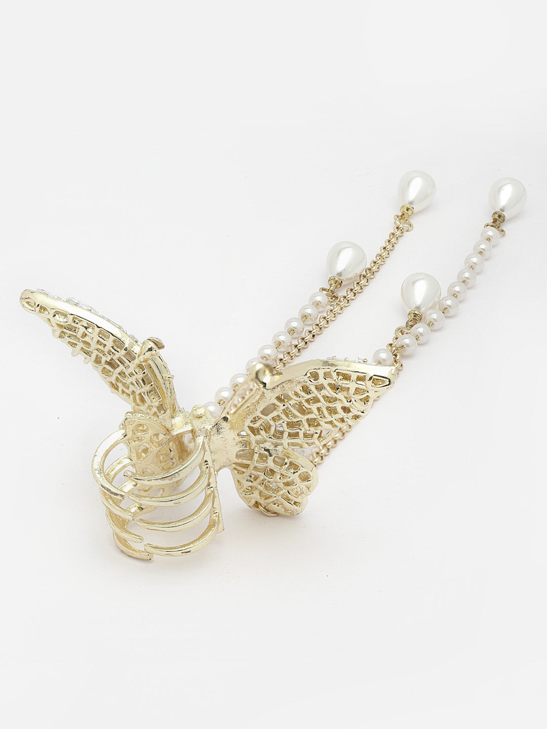 Women Pearls & Stone Studded Butterfly Shaped Embellished Claw Clip