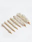 Women Set of 6 Gold-Toned & White Beaded Bobby Pins