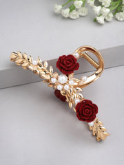 Women Gold-Toned & AD Stone Rose Claw Clip