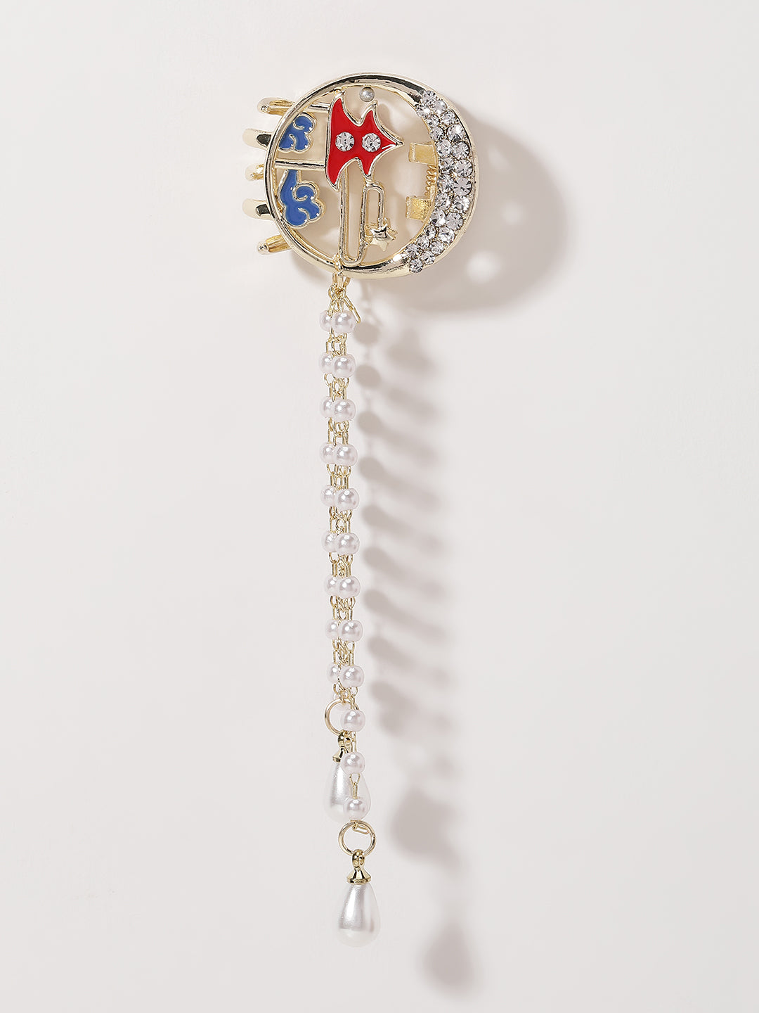 Gold-Plated CZ Stone Studded & Pearl Claw Clip