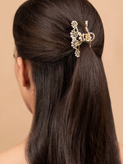 Gold Plated Stone & Pearls Studded Claw Clip