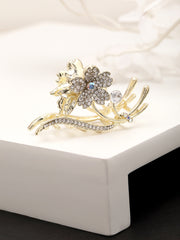 Gold-Plated CZ Stone Studded Floral Shaped Claw clip