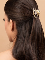 Gold-Plated CZ Stone Studded Floral Shaped Claw clip