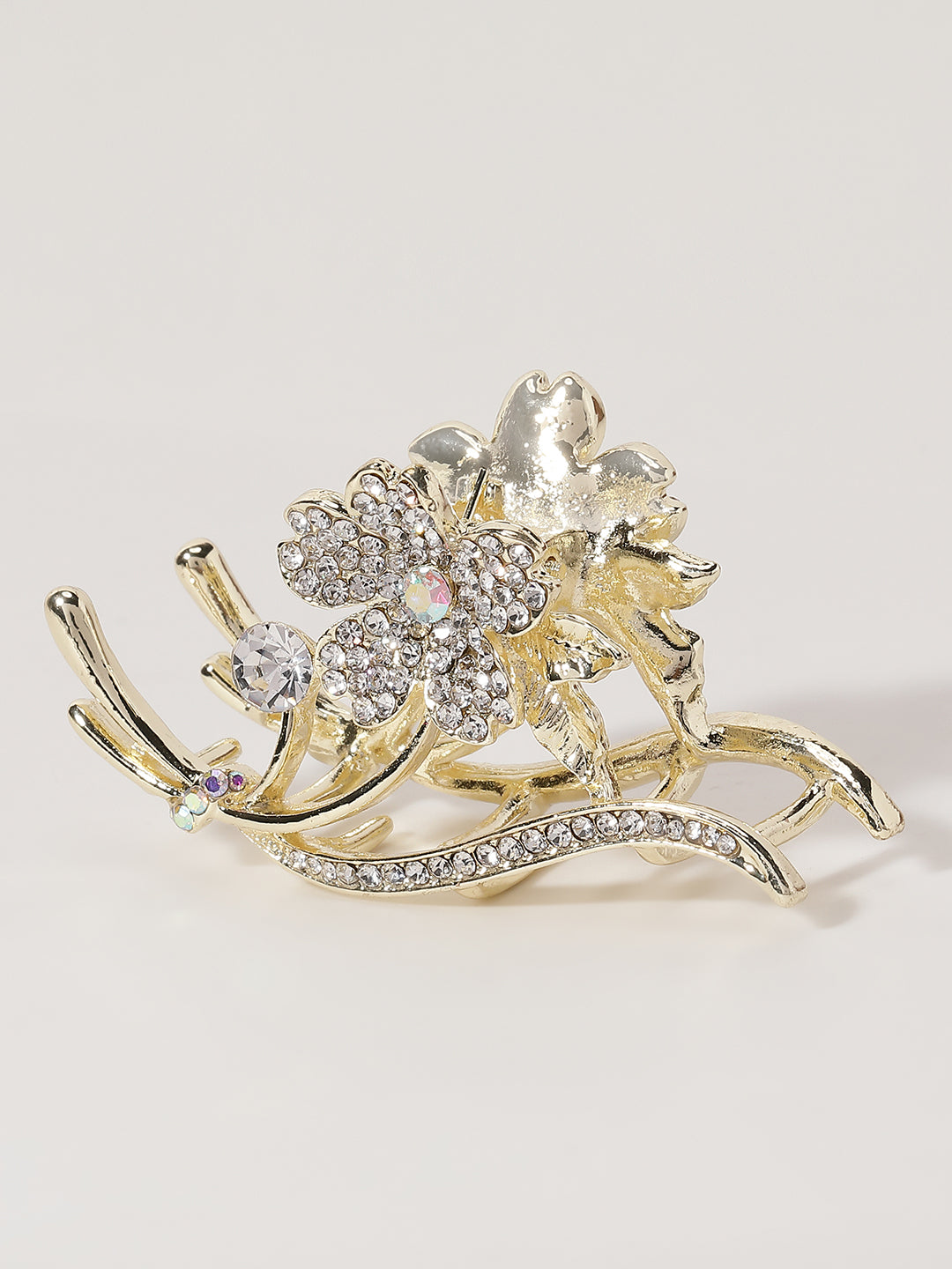 Gold-Plated CZ Stone Studded Floral Shaped Claw clip
