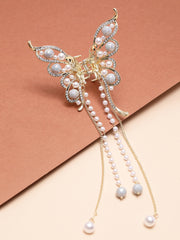 Gold-Plated CZ-Stone Studded Butterfly Shaped Claw Clip