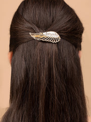 Gold-Plated CZ-Stone Studded Wings Shaped French Barrette