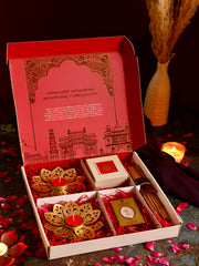 Diwali Gift Hamper with Fine 999 Silver Coin, Luxury Diyas, Incense Sticks, and Charan Paduka