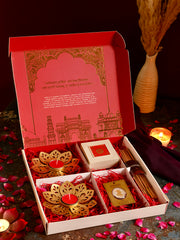 Diwali Gift Hamper with Fine 999 Silver Coin, Luxury Diyas, Incense Sticks, and Charan Paduka