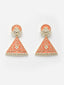 Gold-Toned and Orange Triangular Meenakari Drop Earrings