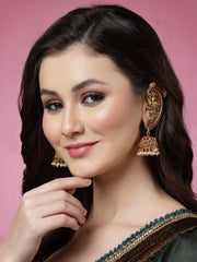 PANASH Gold-Plated Pearl & Stone-Studded Peacock Shaped Ear Cuff Earrings