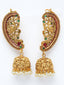 PANASH Gold-Plated Pearl & Stone-Studded Peacock Shaped Ear Cuff Earrings