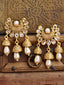 Gold-Toned & Off White Crescent Shaped Jhumkas Earrings