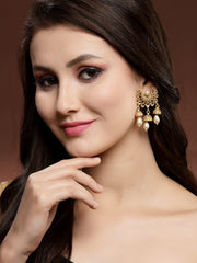 Gold-Toned & Off White Crescent Shaped Jhumkas Earrings