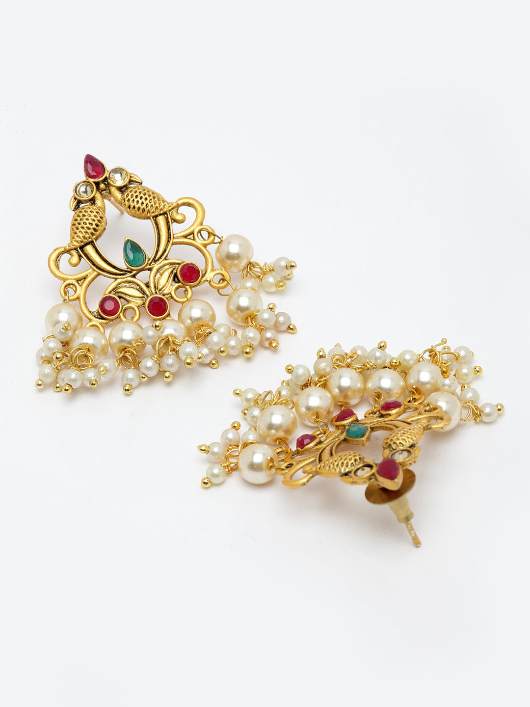 Gold-Toned Peacock Shaped Drop Earrings