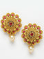 Gold-Toned & Red Floral Drop Earrings